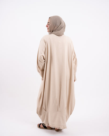 Fringes washed linen dress - beige