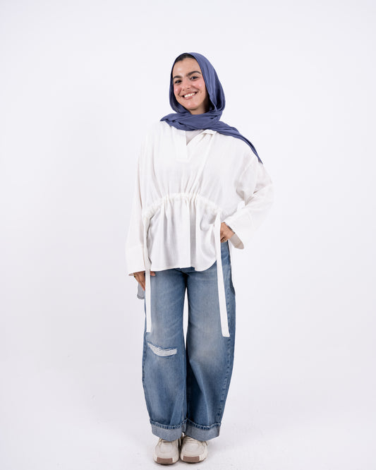 Rounded v neck linen shirt