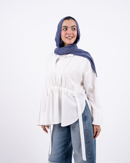 Rounded v neck linen shirt - white