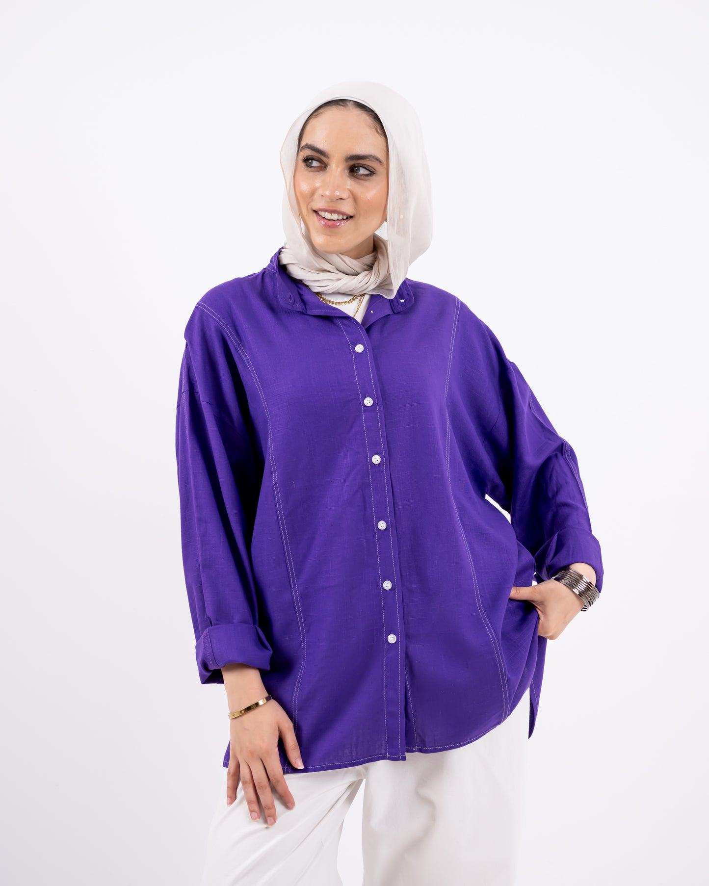Douple stitch shirt -purple