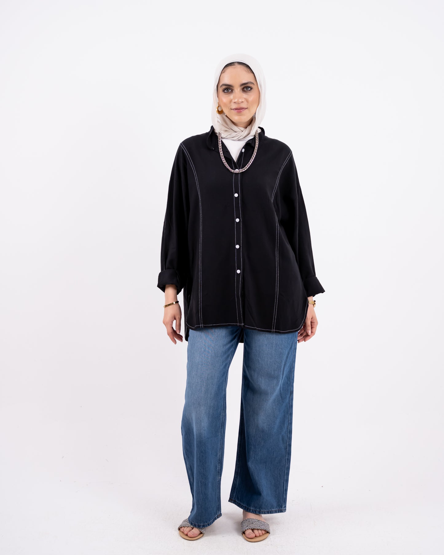 douple stitch shirt - black
