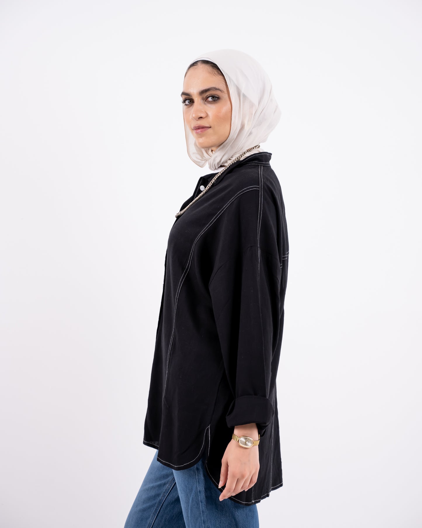 douple stitch shirt - black