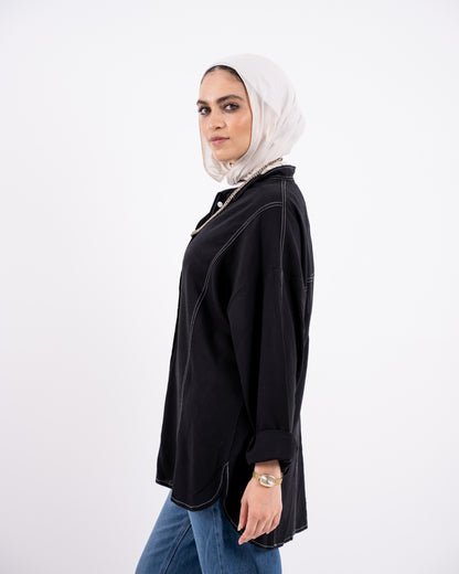 douple stitch shirt - black
