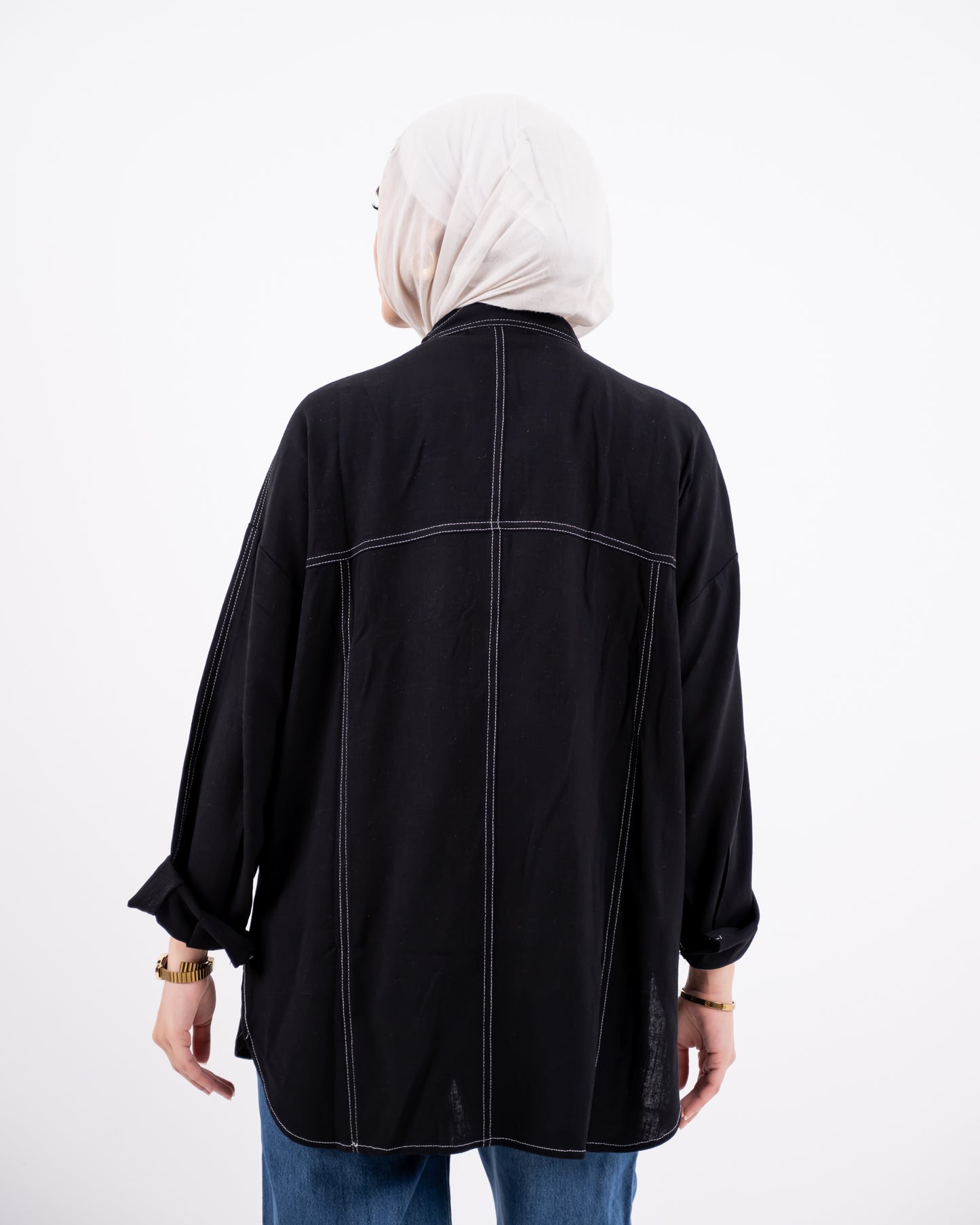 douple stitch shirt - black