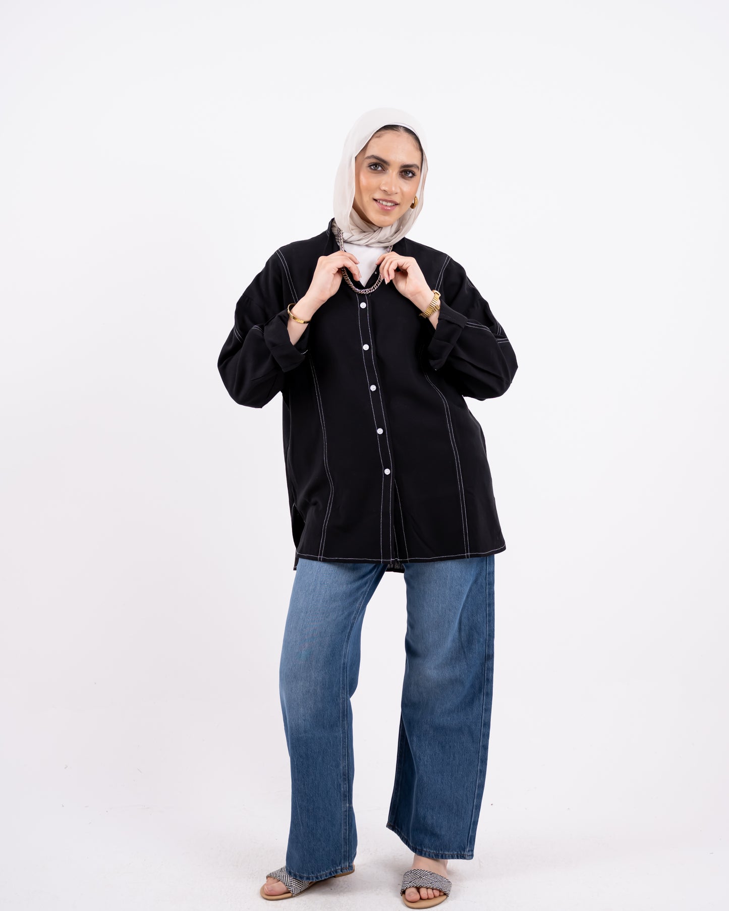 douple stitch shirt - black
