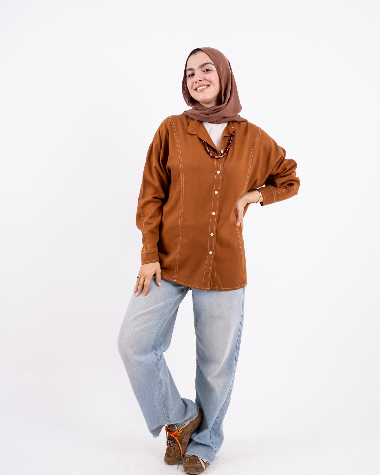 Douple stitch shirt-camel