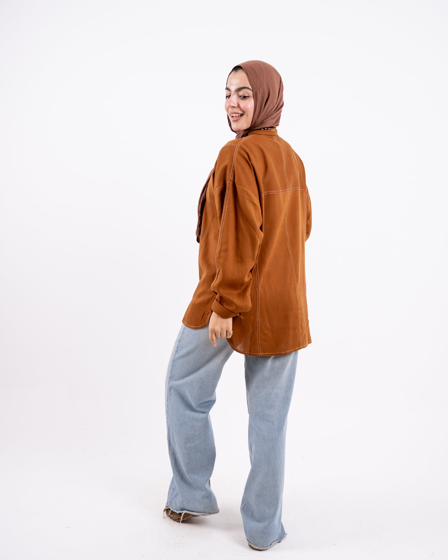 Douple stitch shirt-camel