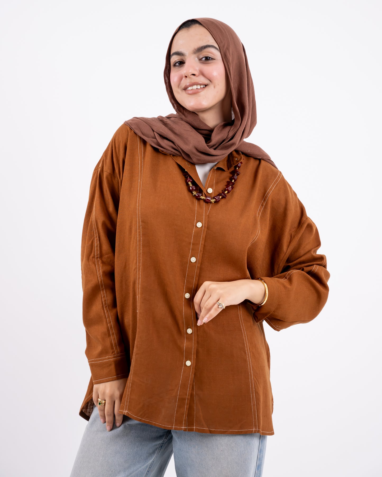 Douple stitch shirt-camel