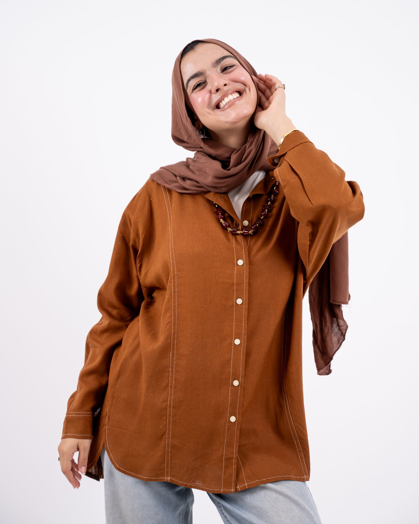 Douple stitch shirt-camel